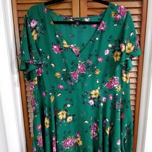 Torrid Green Floral Georgette Babydoll Blouse, Size 2